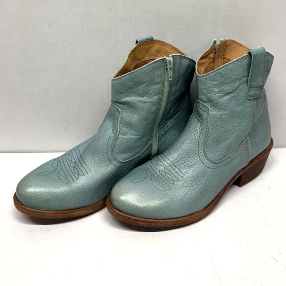 MIZ MOOZ LEATHER WESTERN BOOTIES SIDE ZIPPER AQUA 37EU / 7US NEW # Z-28 - Picture 1 of 3